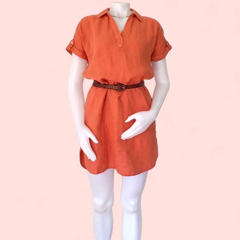 orange linen short sleeve tunic dress by H Halston